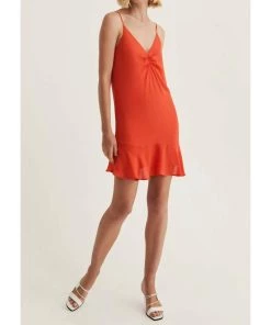Hot Sale 😉 Krisa 👩 women Tie Front Cami 👗 Dress in Tangerine ❤️