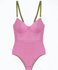Wholesale 🌟 Dora Larsen 👩 women Thea Organic Cotton Underwired Bodysuit In Medium Pink 🎁