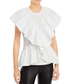 Deals 🛒 3.1 Phillip Lim Butterfly Ruffle 👩 Womens Ruffled Short Sleeved Top 👍