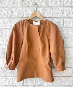 Discount ⌛ 3.1 Phillip Lim 👩 women Puff Short Sleeve Cotton Poplin Top in Ochre ⌛