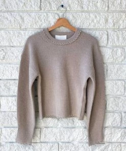 New βοΈ 3.1 Phillip Lim π© women Long Sleeve Neck Scallop Trim Pullover in Taupe π