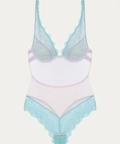 Brand new ❤️ Dora Larsen 👩 women Iris High Apex Bodysuit In Pastel Sage/Peach/Dusky Lilac 🥰