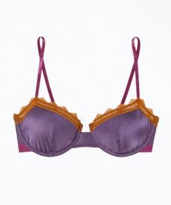 New 🎉 Dora Larsen 👩 women Aralie Lace Trim Underwire Bra In Dark Purple 🥰