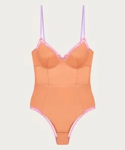 Top 10 👍 Dora Larsen 👩 women Cydney Lace Trim Underwire Bodysuit In Apricot/Rose Pink/Lilac 😉