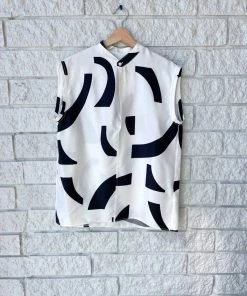 Melissa Odabash Sales Store 25 Best deal 👍 3.1 Phillip Lim 👩 women Abstract Tile Short Sleeve Blouse in White-Black Multi ❤️