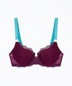 Hot Sale 😉 Dora Larsen 👩 women Orla Lace Balconette Bra In Dark Purple 🥰