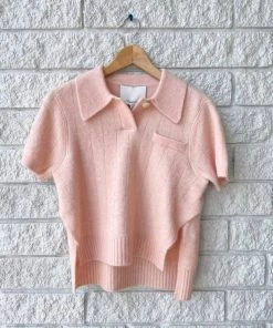 Cheapest 🔔 3.1 Phillip Lim 👩 women Short Sleeve Lofty Knit Polo Top in Blush 🎁
