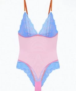 Discount 😍 Dora Larsen 👩 women Penelope Lace Soft Cup Bodysuit In Medium Blue 🎁