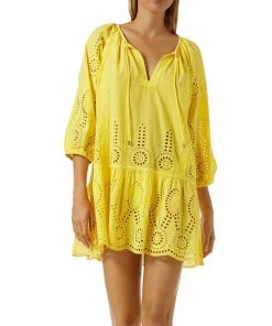 Outlet ✨ Melissa Odabash Ashley 👩 Womens Short Eyelet Caftan Swim Cover-Up 🎉