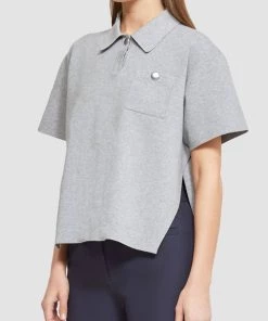 Promo 🔔 3.1 Phillip Lim 👩 women Short Sleeve Tech Milano Polo Top in Medium Heather Grey 👏