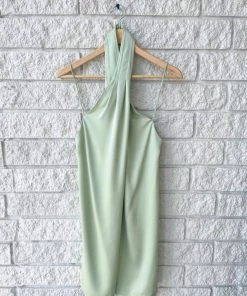 Best reviews of 😍 3.1 Phillip Lim 👩 women Crepe Back Satin Twisted Halter Neck 👗 Dress in Pistachio 😉