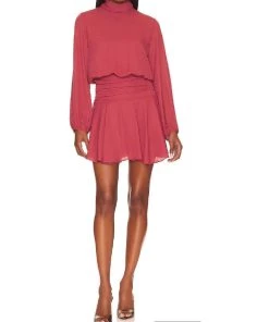 Hot Sale 😉 Krisa 👩 women Shirred Turtleneck 👗 Dress in Mojave 🎁