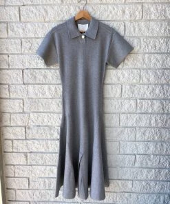 New 🌟 3.1 Phillip Lim 👩 women Short Sleeve Tech Milano Collared Flare 👗 Dress in Medium Heather Grey 🔥